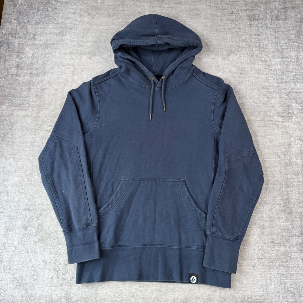 American Giant Sweatshirt Mens Medium Blue Elbow Patches Pullover Hoodie USA